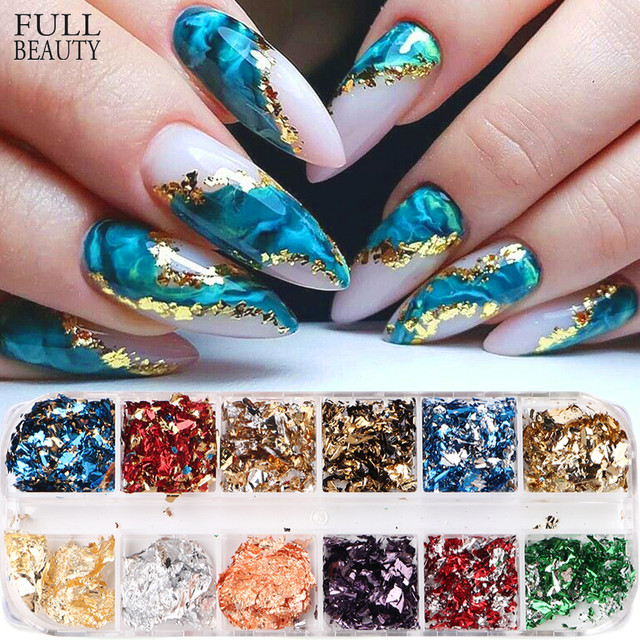 Gold Silver Nail Foil Aluminum Paillette Glitter Irregular Flakes Nail Art  Sequin Mirror Gold Chrome Powder Manicures Decoration